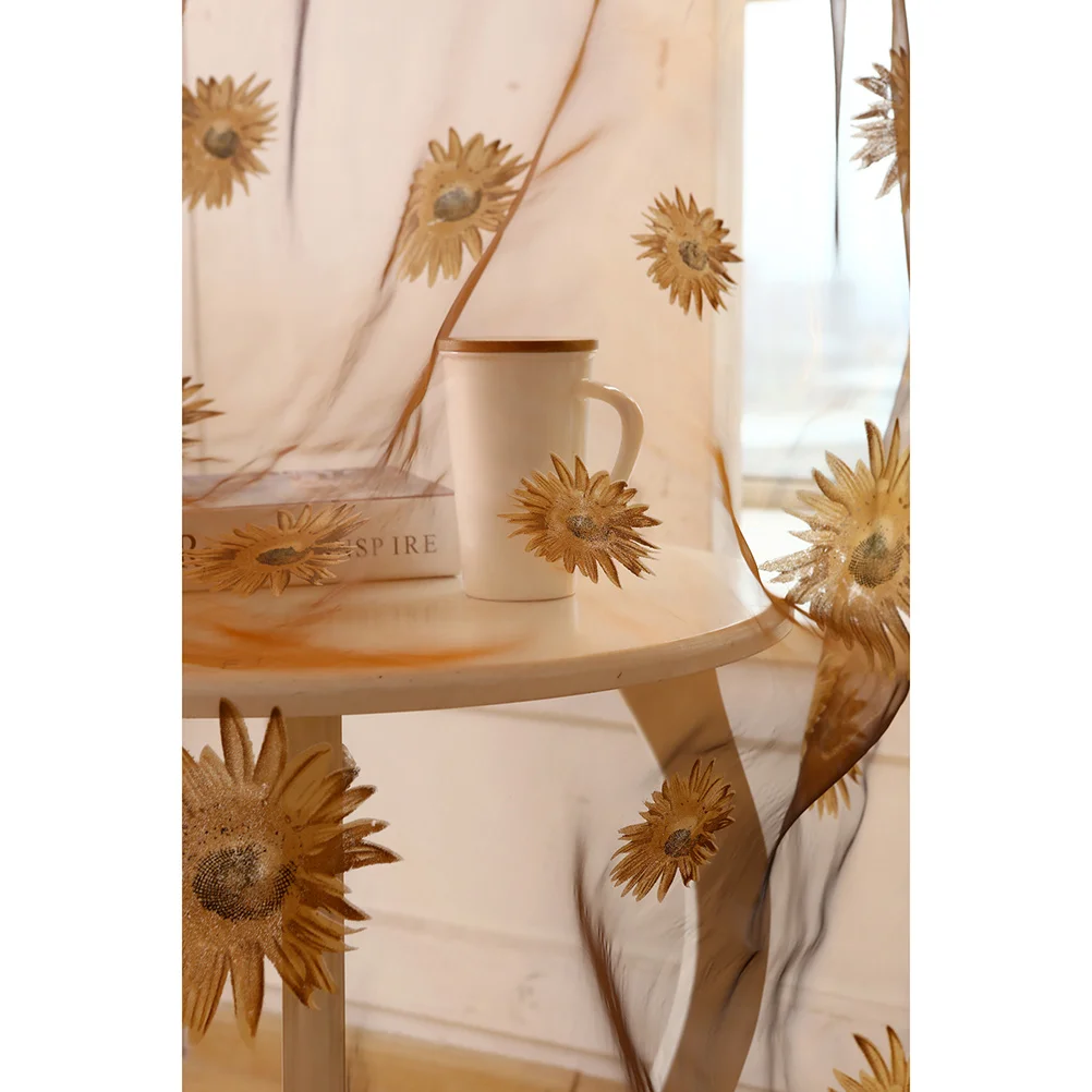 Sunflower Curtains 200X270Cm Khaki Voile Sheer Window Tulle For Bedroom Living Room Rod Pocket Transparent Curtain Home