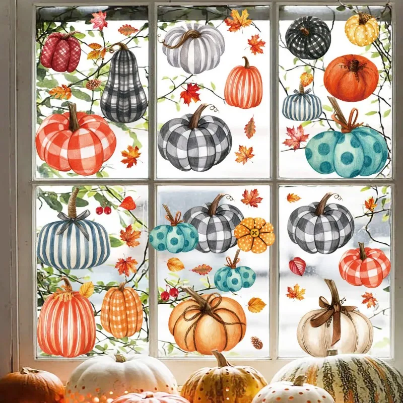 9 Sheets Fall Window Clings 98PCS Thanksgiving Static Stickers Pumpkin Maple Leaf Double Sided PVC 20x30cm Autumn Party Decor