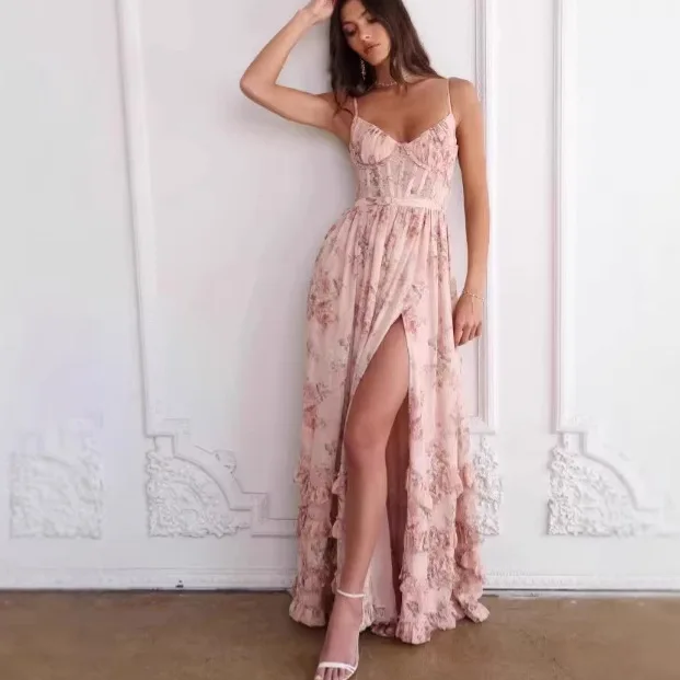 2026 Printed Midi Dress, Tiered Zipper Design Elegant Commuter Women Summer Dress