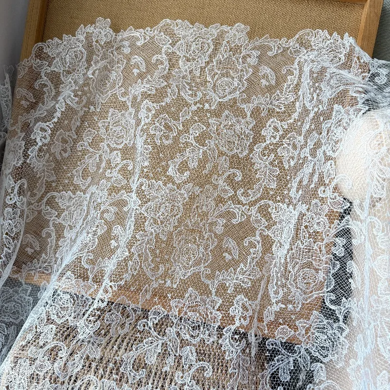 Custom Retro Fish Wire Lace Fabric for Wedding Dress Veil Photo Shoot Hollow Out Embroidery Lace Trim