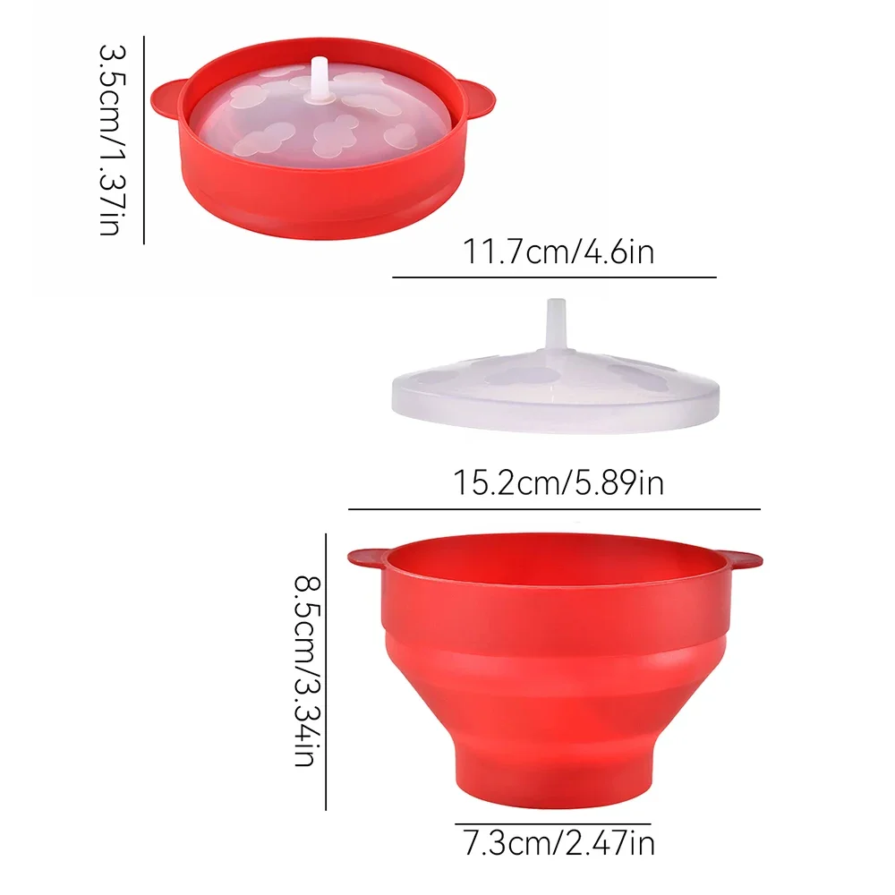 1/3Pcs Microwave Popcorn Bowl Bucket Silicone DIY Red Popcorn Maker with Lid Chips Fruit Dish High Quality Kitchen Easy Tools