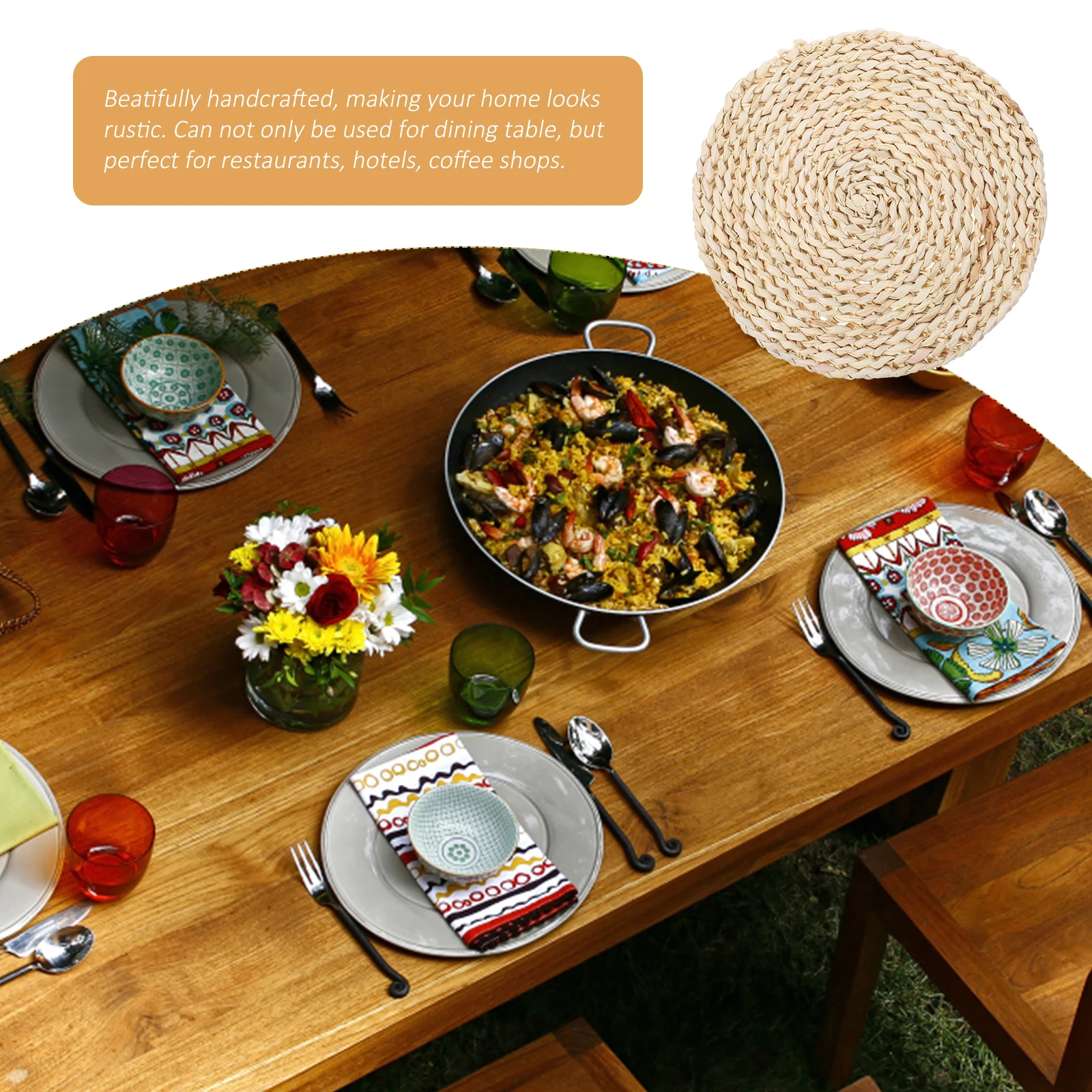 

2PCS Round Placemats Heat Resistant Braided Table Mats for Dining Rustic Round Table Mats Home Kitchen Accessories