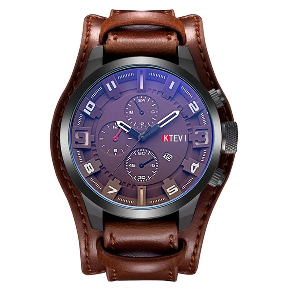 레트로 남자 시계 클래식 럭셔리 비즈니스 쿼츠 시계 패션 빅 다이얼 가죽 스트랩 날짜 남성용 군사 손목 시계