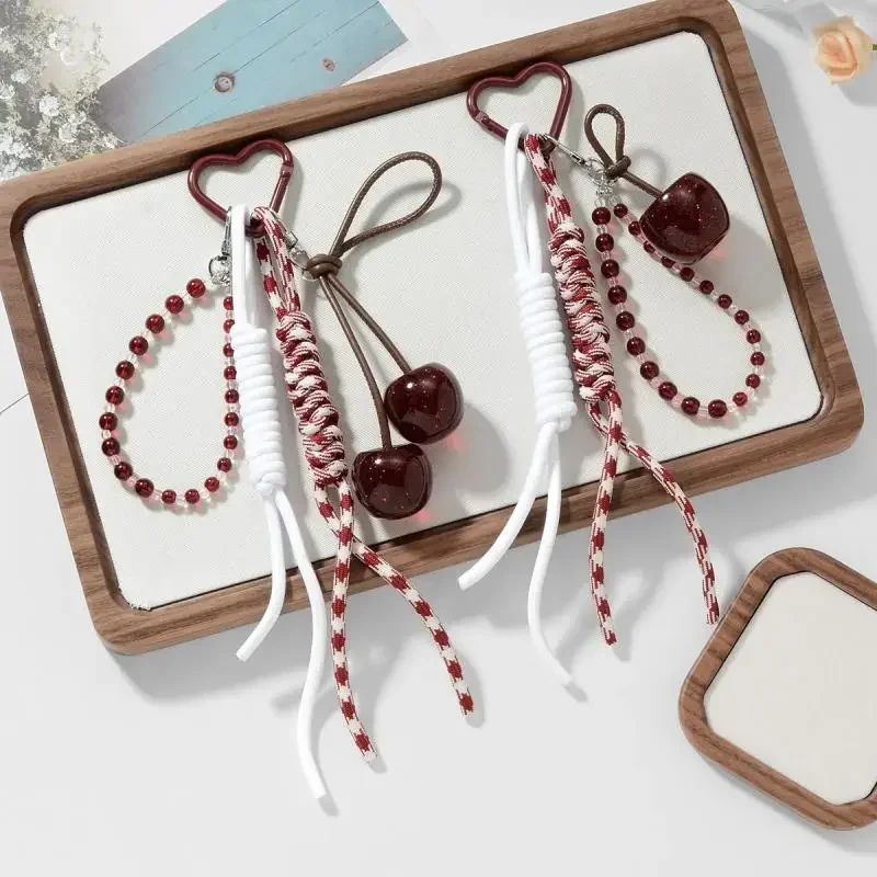 

Fashion Cherry Fruits Pendants Keychain Women Backpack Charm Decoration Car Key Ring Jewelry Bags Decoration Friendship Gifts