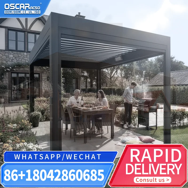 Customized Sustainable Waterproof 8x8 Louvered Pet Shade Pure Aluminum Sliding Outdoor Canopy in US Backyard Patio Garden pergol