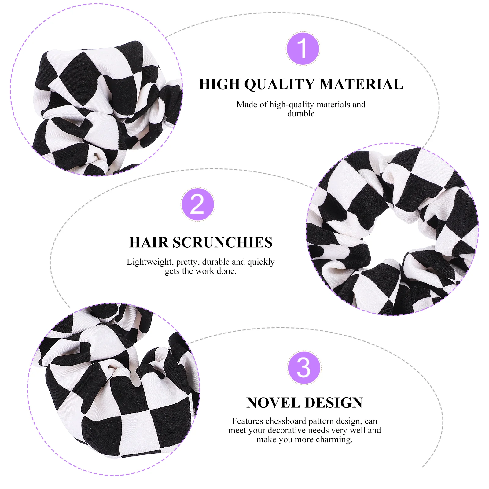 2 Pcs Ponytail Hair Ropes Chessboard Ring Black and White Checkered Bands Girl Rings Temperament