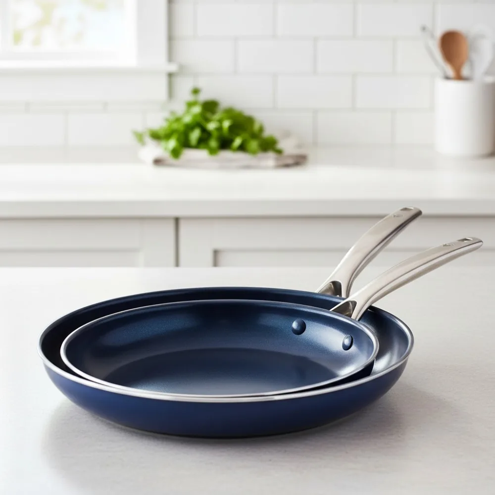 

Diamond Infused Nonstick Frying Pan Set, PFAS-Free Ceramic Coating, Oven & Dishwasher Safe, Stay Cool Handles