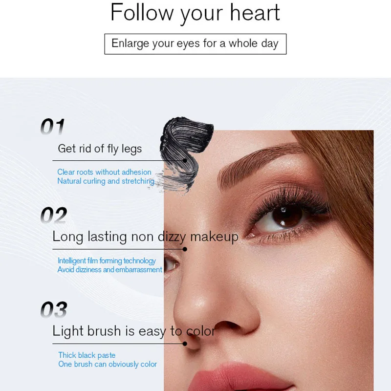 Mascara nero impermeabile, a lunga durata, a prova di sbavature, arricciatura, volumizzante per ciglia drammatiche