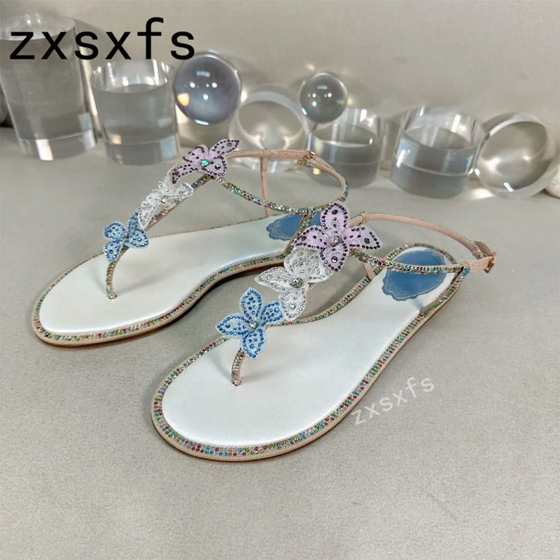 

Brand Leather Flower Flats Sandals Women Flip Flops Buckle Strap Mules Casual Holiday Shoes Daily Shoes For 2023 Summer