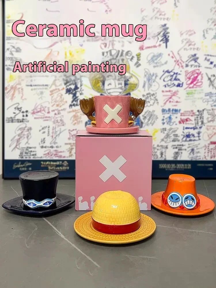 in stock One Piece ASL hat Ceramic cup Ace Luffy Saab Cartoon mug Cute cup Decoration Collection handmade ceramic cup gifts