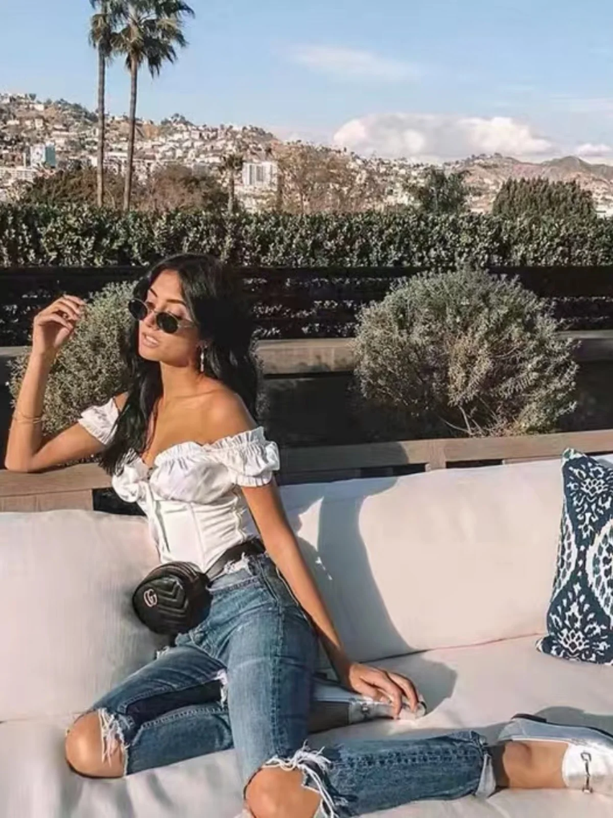 

Iella Street Sle ort Sve Bubble Sve Knot oulder Top Slimming Crop Top Cotton Blend Fabric Pure Color