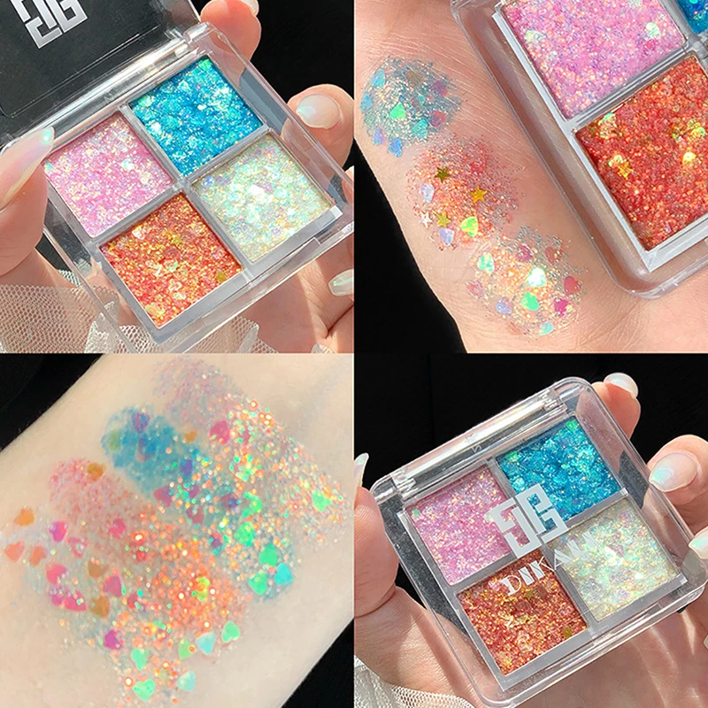 DIKALU 4色グリッターアイシャドウパレット - パンプキン＆チェリーシェード、ブルー/ゴールド/イエロートーン、コスプレ＆パーティーメイク用