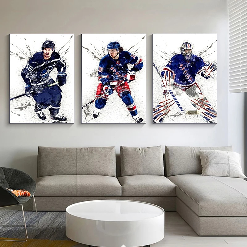 Abstract Ice Hockey Portrait Sport Canvas Painting Sport Athlete Poster Print Home Decor Wall Art Picture for Gym Bedroom Kids