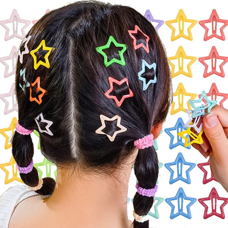 Cute Star Shape Metal Children Snap Hair Clips Barrettes Girls Hair Accessories Candy Color Kids Hairpins