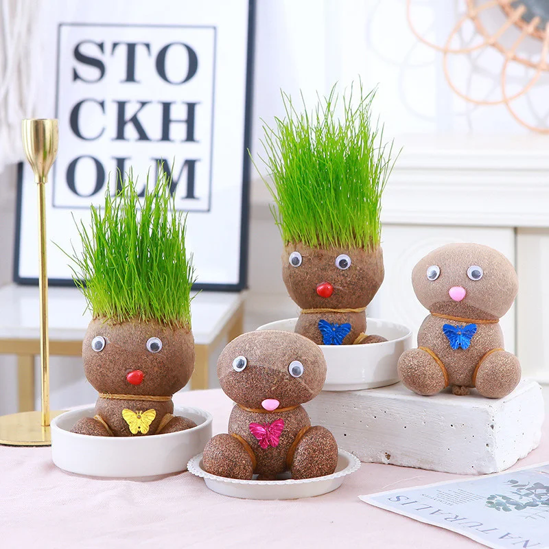 Creative DIY Straw Head Doll Decoration Office Home Home Greenery Ornament Home Decoration Small Straw Head Doll Potted Plants