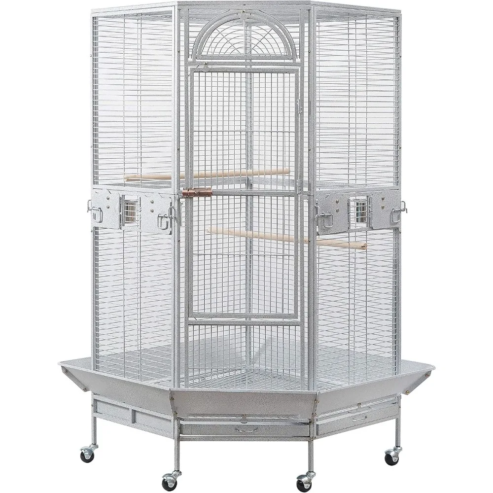 Corner Bird Cage for Cockatiel Parakeet Black and White with White Vein