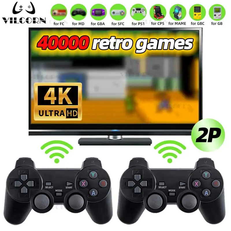

Ретро-игровая приставка 4K с 40000+ классическими играми, ностальгическая игровая консоль 128 ГБ с беспроводным контроллером 2.4G, подарок для воспоминаний о детстве