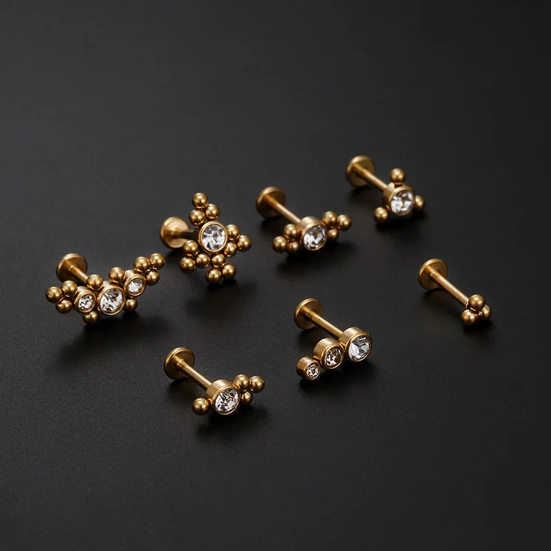1PC 16G Flat Studs Lip Ear Piercing Cz Cartilage Helix Daith Conch Rook Tragus Stud Labret Back Piercing Jewelry