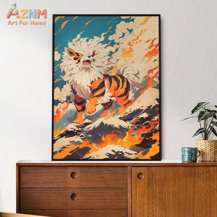 AZNM Eeveelutions Pikachu Mewtwo Arcanine Canvas Print Unframed Ukiyo-e Wave Lightning Anime Wall Art Decor Poster - view 4