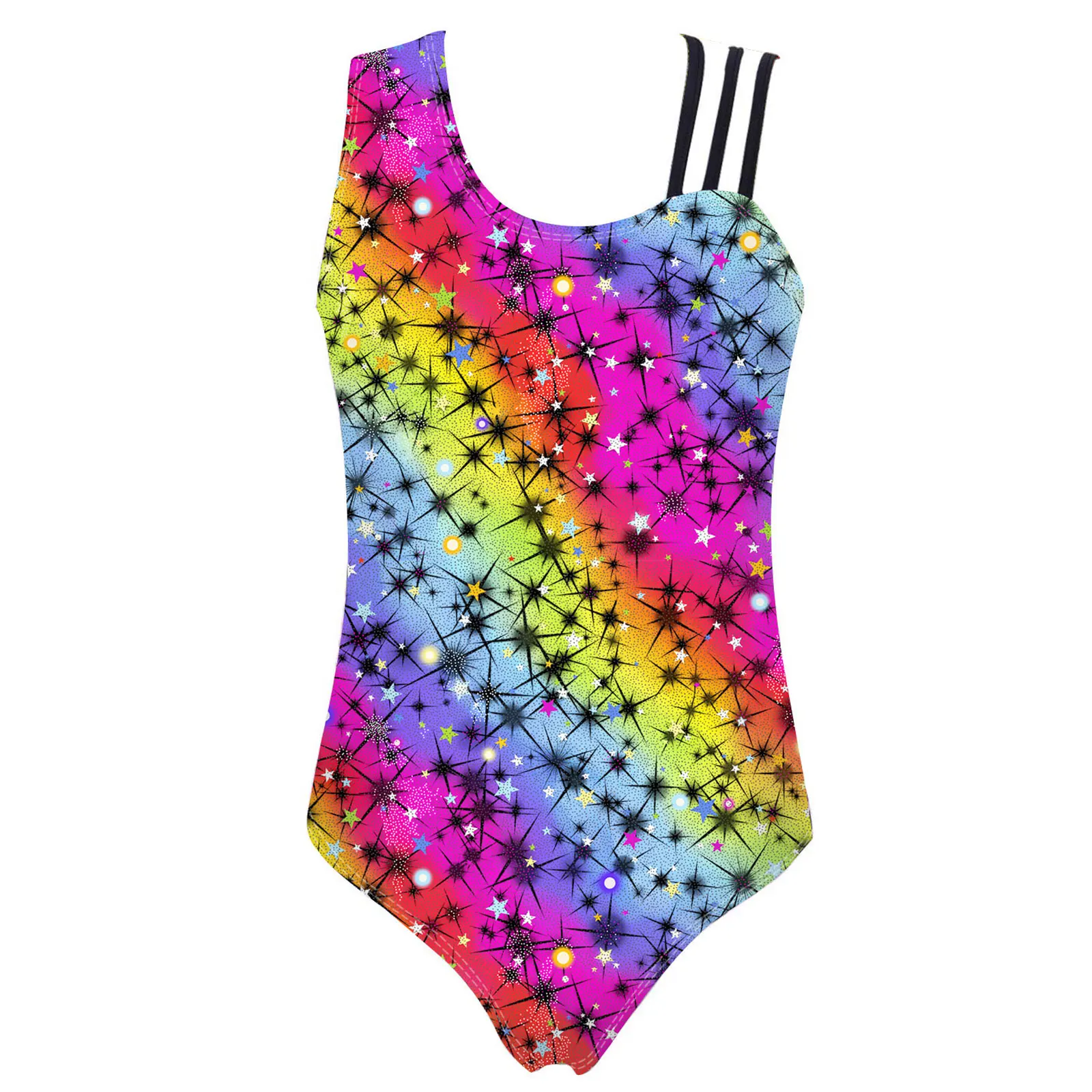 Kids Girls Gymnastics Ballet Unitard Jersey Tight Fitting Jumpsuit Dancewear Printed Bodysuit Ballet Leotards Costume Activewear