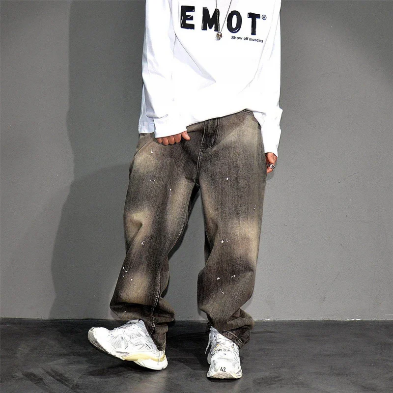 

Мужские джинсы American Vintage с эффектом брызг краски, потертые, модные, свободные, широкие, прямые брюки