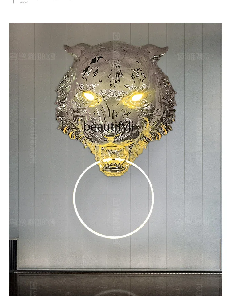 Tiger Head Hanging Decoration Wall Hanging Sculpture Animal Head Wall Lamp Personality Back Wall Entrance Bar