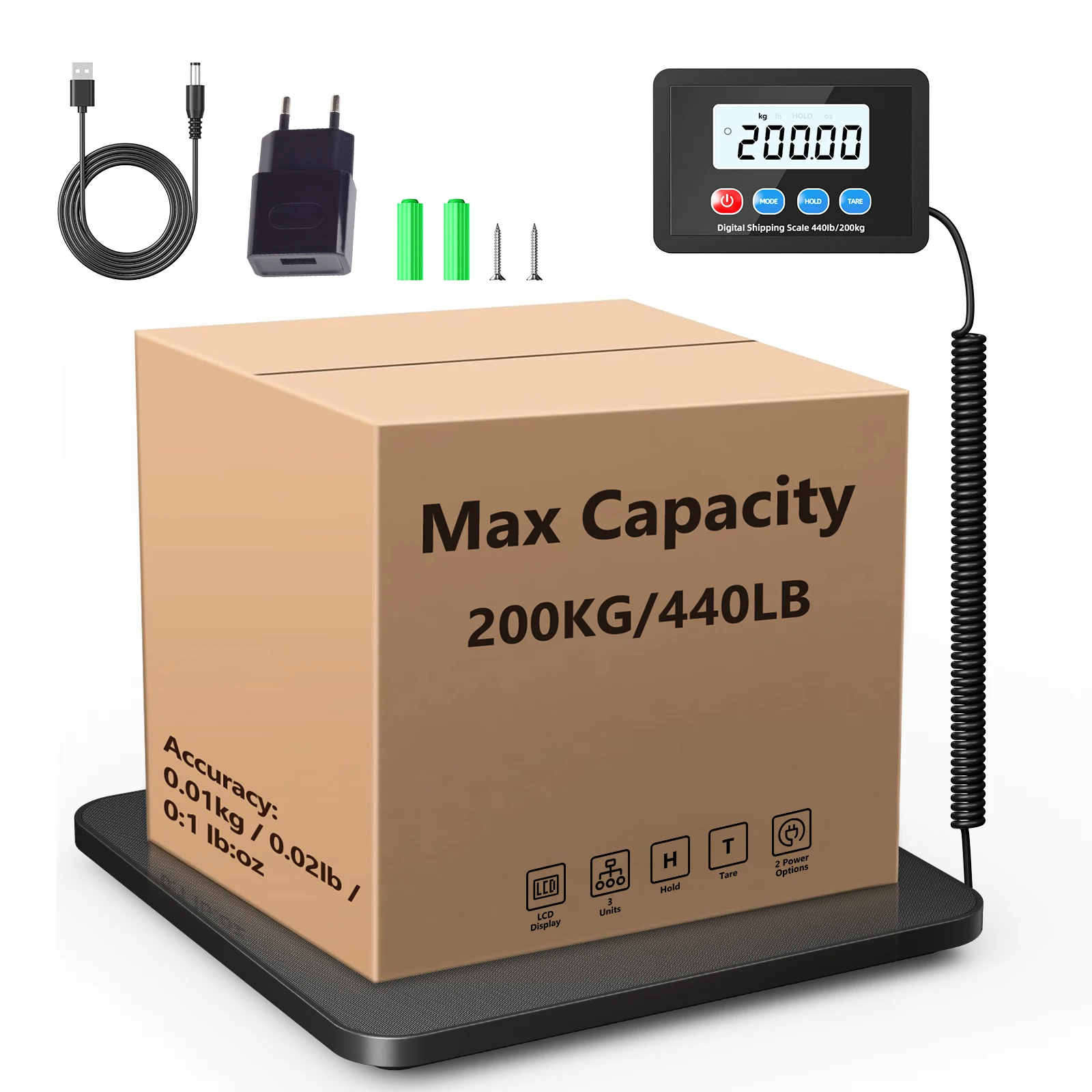 Balance postale 10g ~ 200Kg/440lb, balance d'expédition numérique, balances à bagages pour courrier, entrepôt, maison