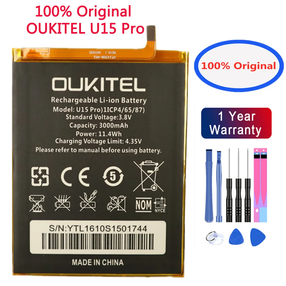 

New OUKITEL U15 Pro 3000mAh Backup Battery For OUKITEL U15 Pro U 15 Pro Smart Phone Replacement Batteries + Free Tools