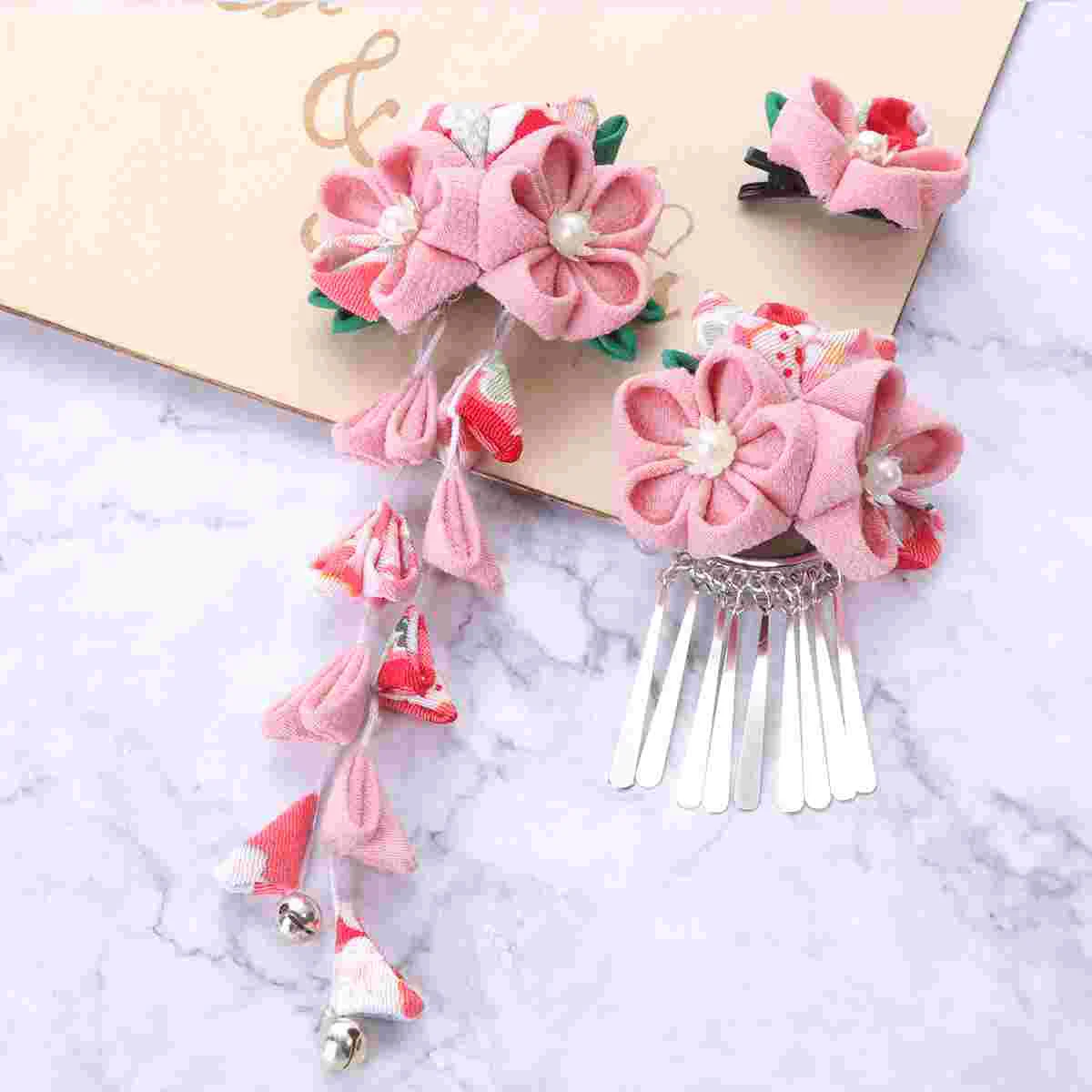 3 Pcs Japanese Style Headdress Hair Pins Decoration Women Barrette Headgear Bow Tie Clips