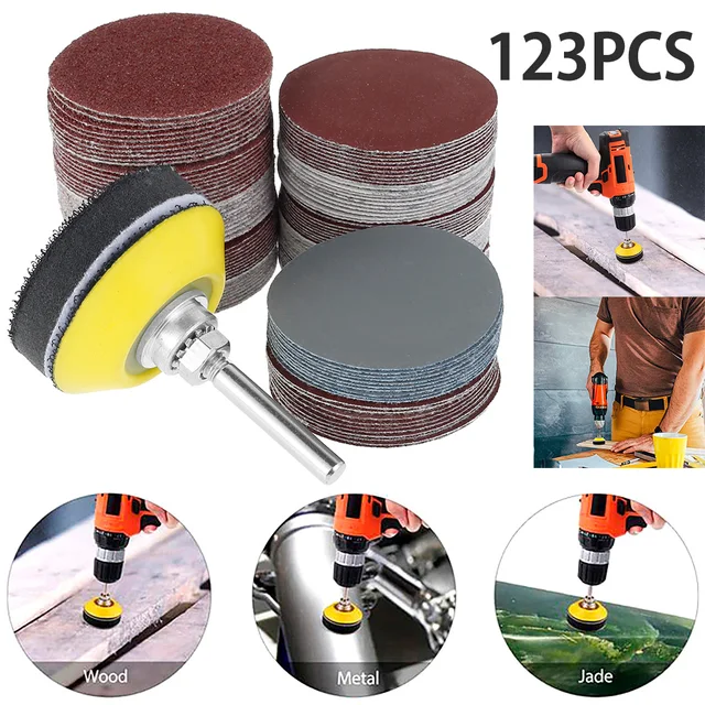 120 szt. 50mm asortyment papieru ściernego 60-3000 zestaw podkładek szlifierskich o ziarnistości 2 cale do wiertarko-szlifierki narzędzia obrotowe z poduszką na dysk