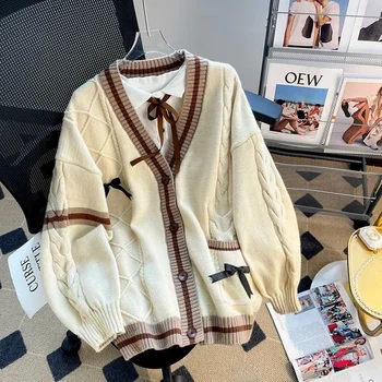 Deeptown Sweet Coquette Sweaters Cardigan Women Kawaii Bow Knitted Cardigan Japanese Preppy Style Lolita Knitwears JK Jumpers 4