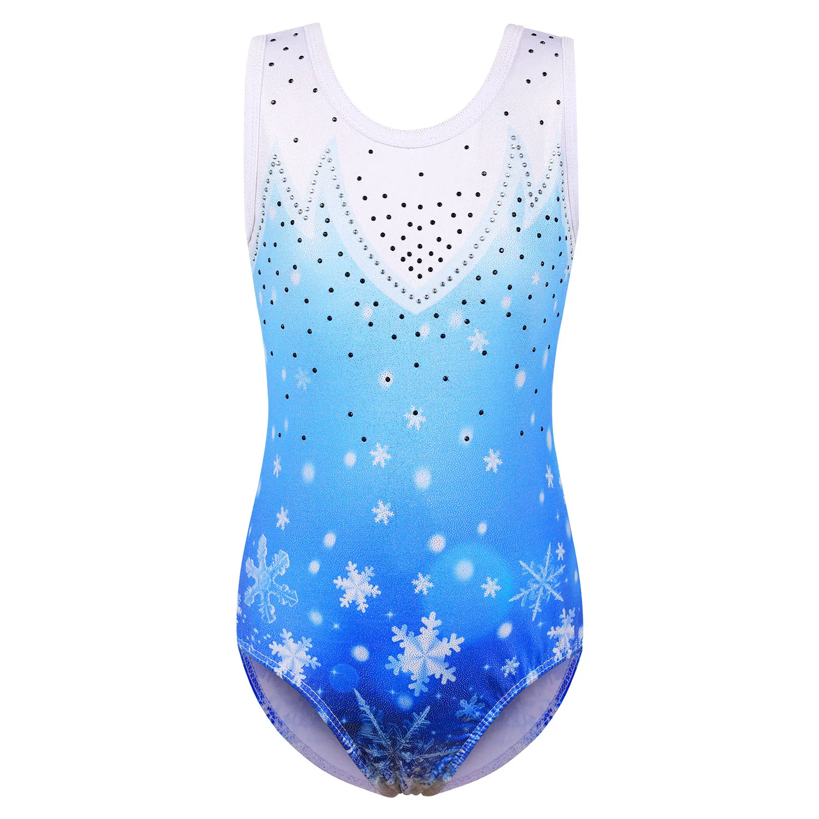 BAOHULU Girls Ballet Leotard Snowflake Print Gymnastics Outfit Sleeveless Performance Clothes Training Wear Ballerina Dancewear