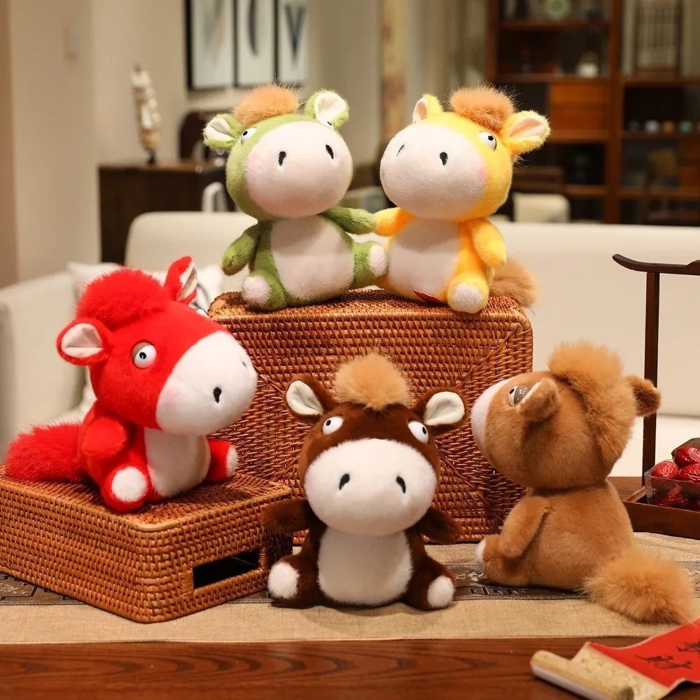 

Adorable 18/25cm Plush Pony Doll Chinese Style Soft Cartoon Steed Doll Cotton Filled Fluffy Zodiac Pony Figurine Festive Decor