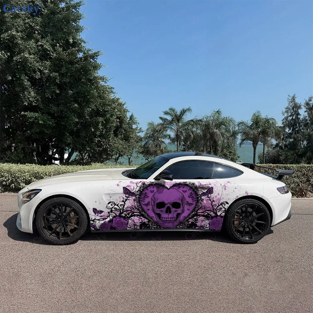 2pcs Ink Vine Purple Skull, Durable, Fade-resistant, Enhance Vehicle Aesthetics With Bold Artistic Design Car Vinyl Wraps