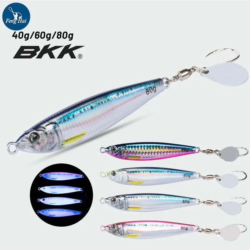 Sea Fishing Lure 40g/60g/80g long cast wahoo grouper UV Luminous Spinning Sequins Single Bionic Hook Bait