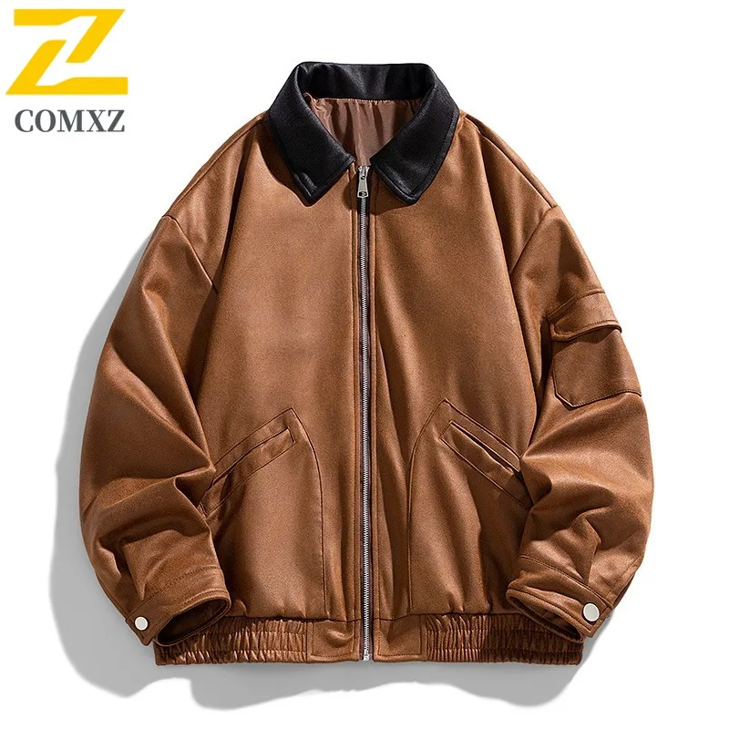 

COMXZ Мужская легкая однотонная спортивная куртка Chaqueta с отложным воротником для кемпинга и рыбалки, университетская куртка, свободное повседневное удобное пальто