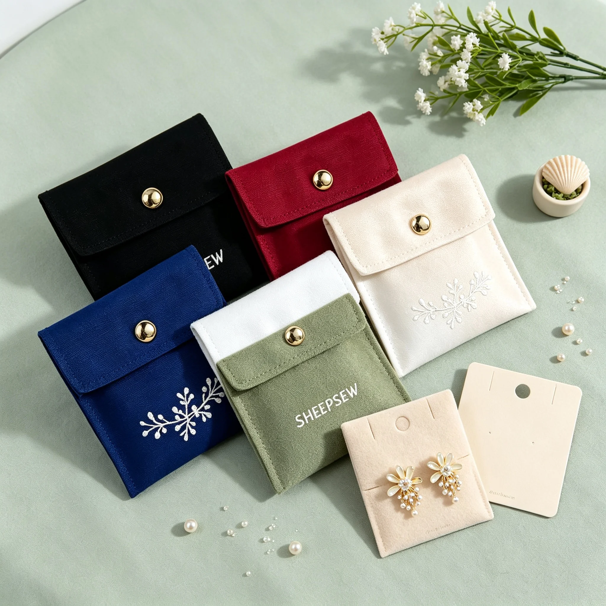 20/50/100Sets Custom Logo 100Pcs Blue Thick Cotton Dust Snap Bag Jewelry Canvas Pouch Earrings Necklaces Pendants Perfume Storag