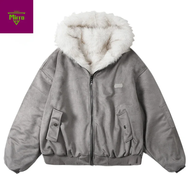 

Men Winter Jackets Plush Warm Parkas Vintage Padded Coats Streetwear Harajuku Oversized Jackets Outwear