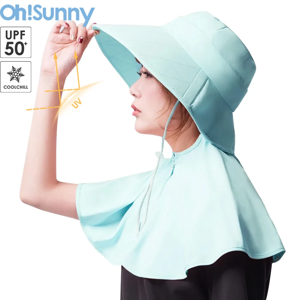 

US Stock OhSunny Bucket Hats with Shawl 2 in 1 Hat Set Sun Protection UPF50+ Adjustable Koeran Style Outdoors Hiking Caps