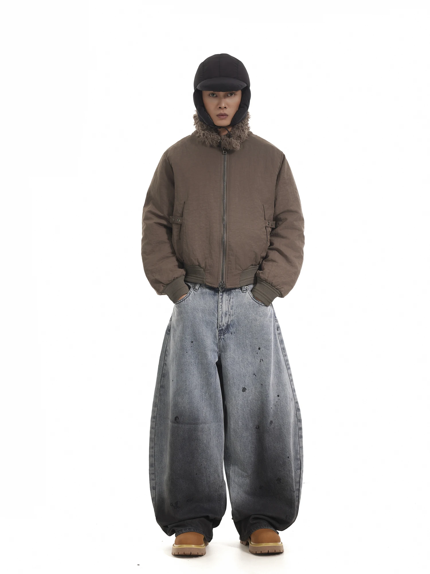 

American Retro Splash-Ink Gradient Washed Worn Jeans Niche Loose Straight Wide Leg Machete Trousers Men