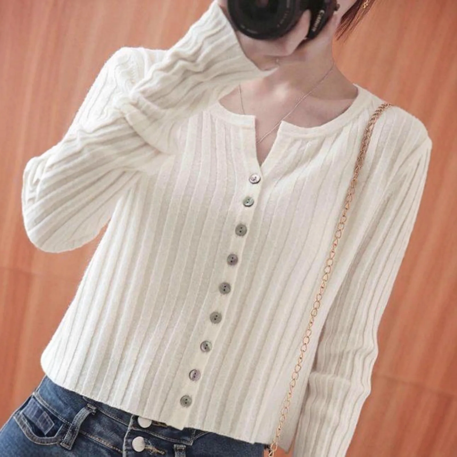 Women's Long Sleeve round Neck Slimming Outerwear Trendy Autumn Winter Sweater Top Soft Knitted Short High Waist Open Cardigan