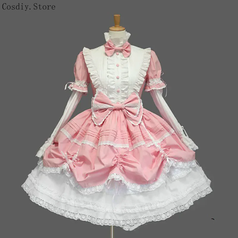 Robe tablier en dentelle de coton Lolita pour femmes, costume de femme de chambre d'Halloween, tenue gothique Anime, jolie princesse Sweet Op pour filles, RZ9980