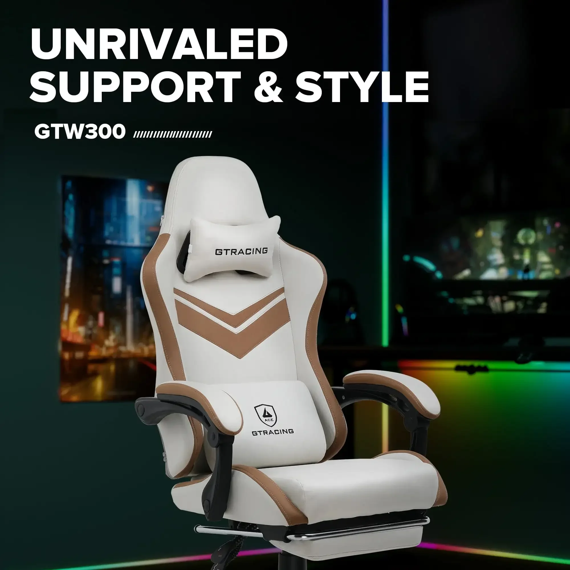 Ergonimic Fabric Reclining Gaming Chair with Footrest and Linkage Armrests, Cream Home Office Chair Ergonomic Desk Chai