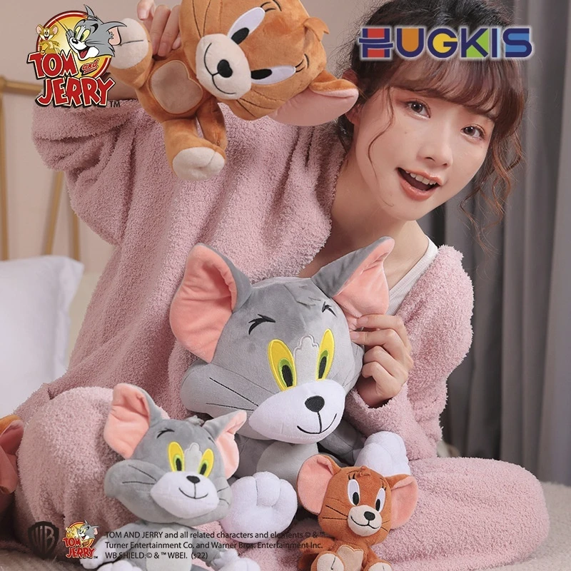 13-30cm genuíno tom e jerry brinquedo de pelúcia clássico cinza tom gato jerry mouse anime boneca periférica macio e confortável presentes de aniversário