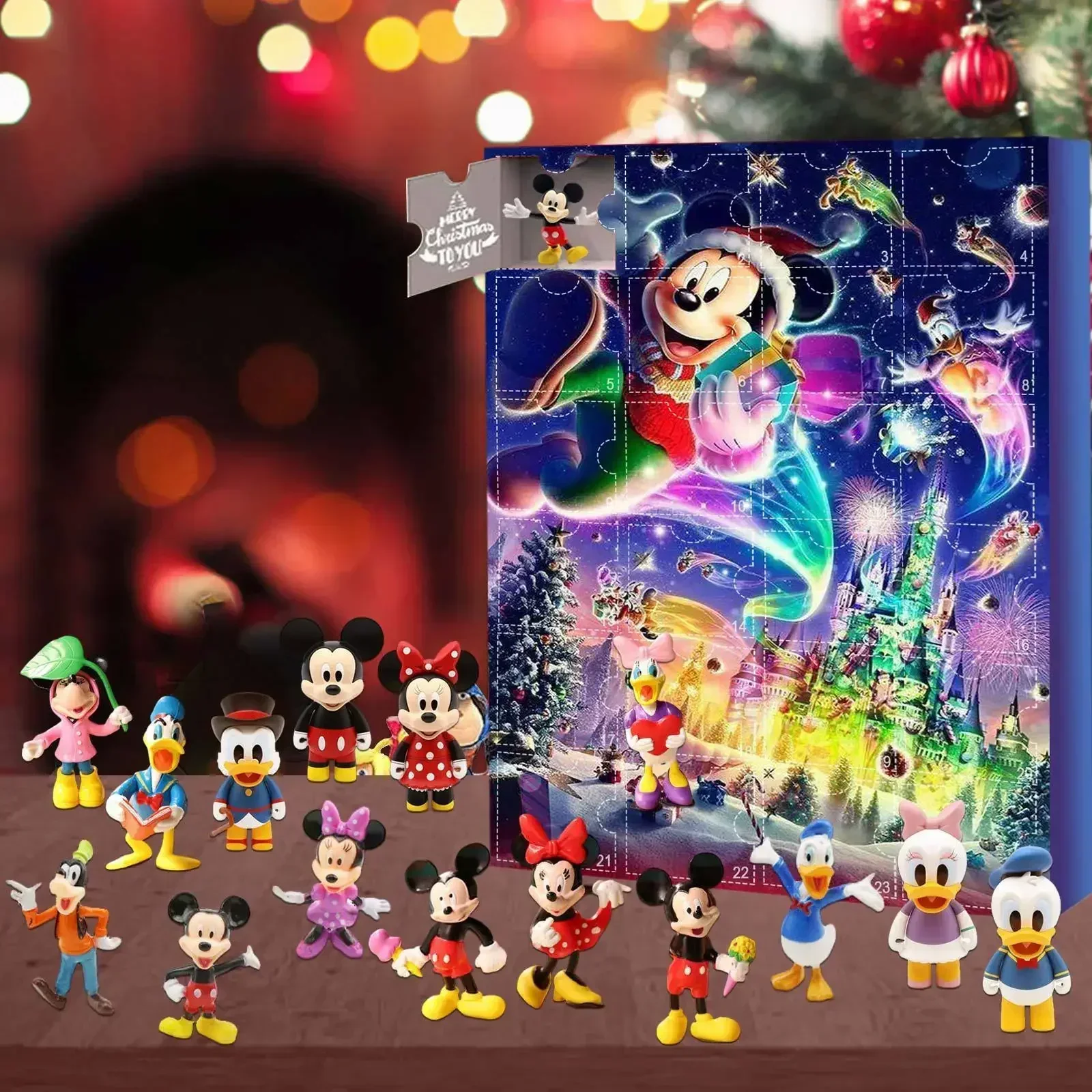 Disney Mickey Mouse Christmas Advent Calendar Christmas Blind Box with 24pcs Anime Figure Surprise Gift Box Xmas Gifts Kids Toys