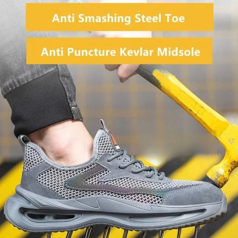 Mens Safety Shoes Anti Smashing Anti Puncture Steel Toe Shoe Durable Mesh Breathable Work Boots Lightweight Summer Shoes for Men image 6