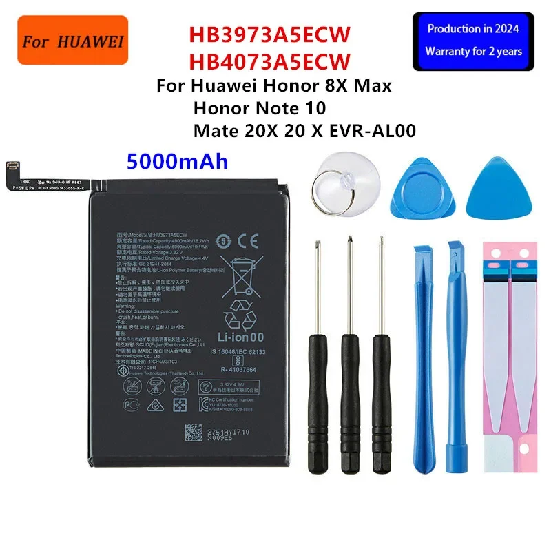 

100% Orginal HB3973A5ECW HB4073A5ECW 5000mAh Battery For HUAWEI Honor 8X Max/Honor Note 10 /Mate 20X 20 X EVR-AL00+Tools