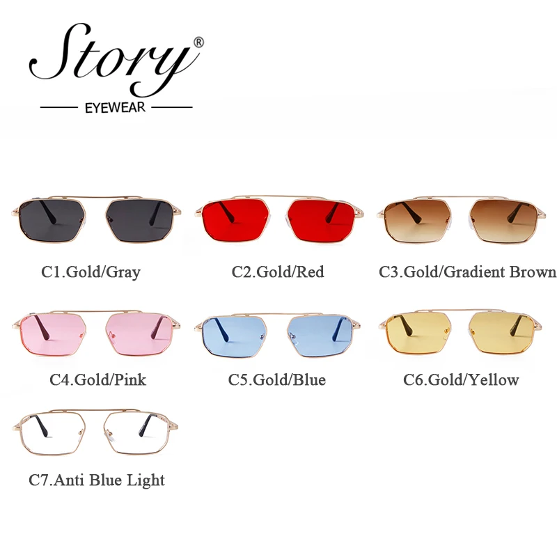 STORY Fashion Vintage Rectangle Steam Punk Sunglasses Men Women 2022 Brand Designer Retro Trendy Red Lens Sun Glasses Male S3550