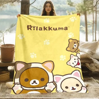 Rilakkuma 귀여운 담요, 따뜻하게 유지할 수 있는 생일 선물, 슈퍼 귀여운 얇은 담요, 휴대용 안티 필링 피크닉