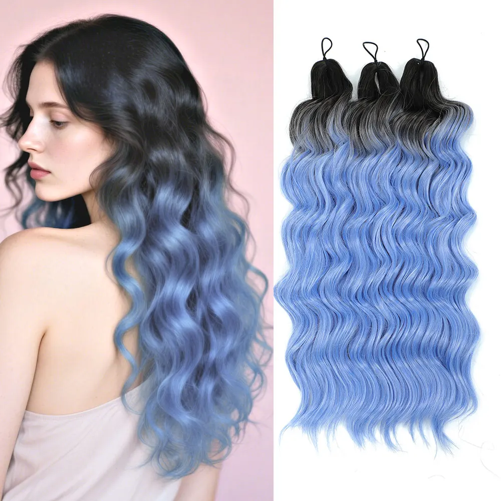 

24-дюймовые волосы ANNA, вязанные крючком, 300 г, синтетические глубокие волны, плетение волос, омбре, радужный цвет, искусственные волосы, волнистые завитки, твист-косички